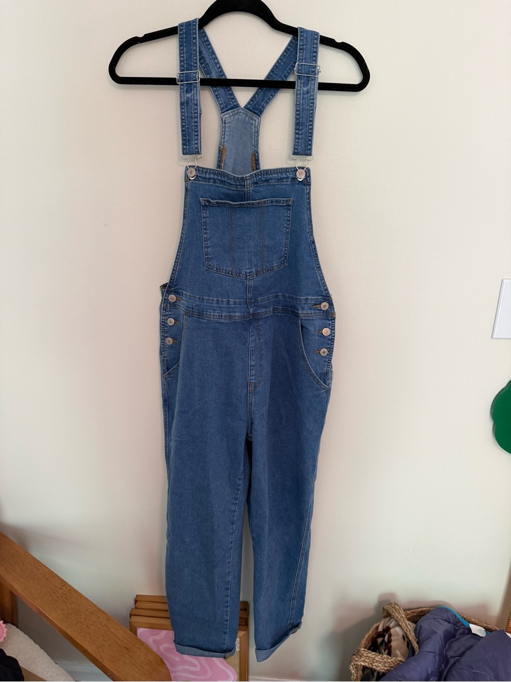 Vans Women's Blue Denim Overalls with Front Pocket